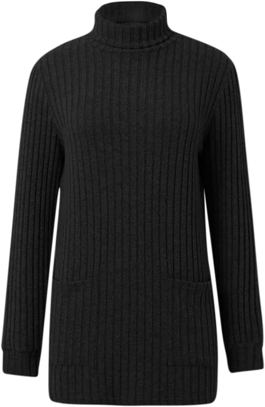 Womens Fall Turtleneck Sweater Tops Loose Fit Ribbed Knit Shirts Casual Lightweight Soft Pullover with Pockets