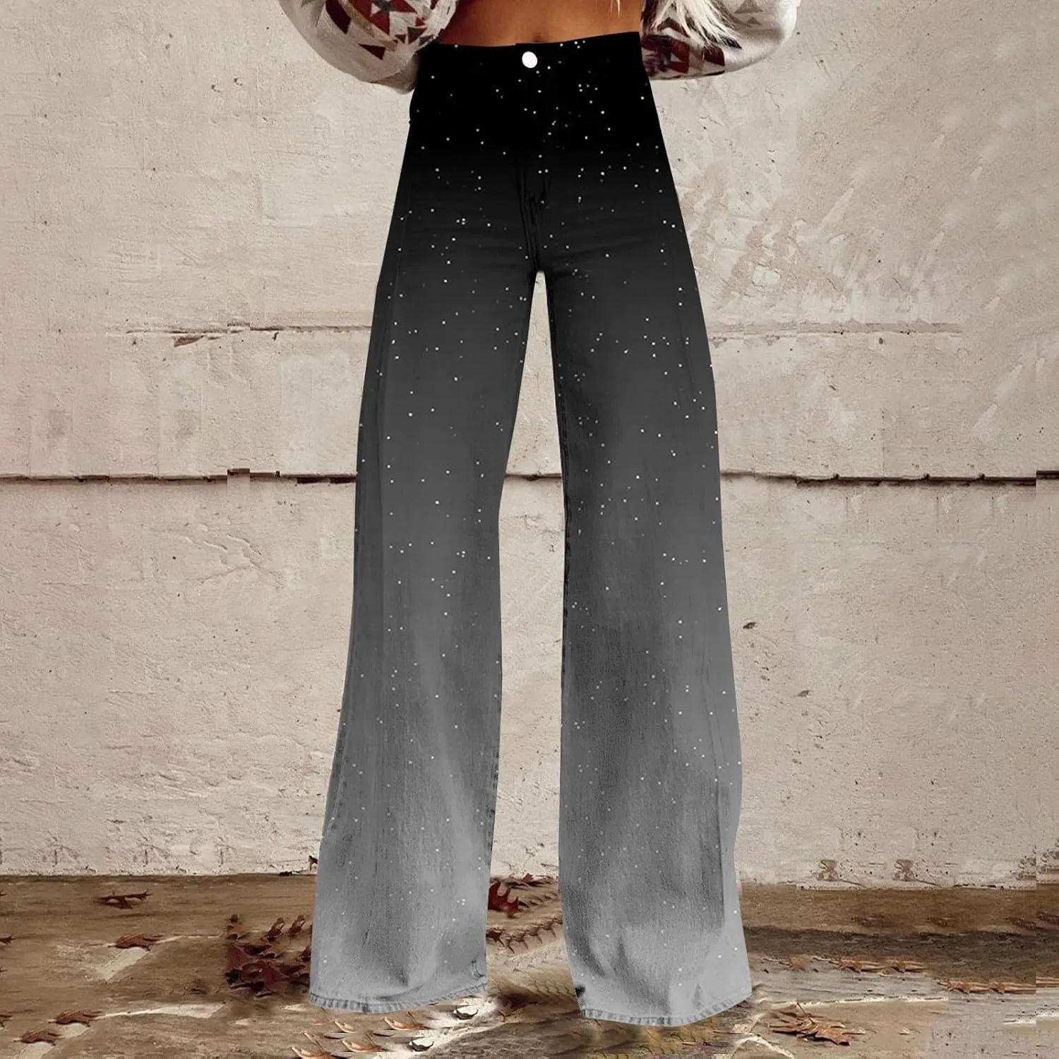 Women's Flare Jeans Wide Leg Baggy Pant 2025 Vintage Floral Print High Waisted Straight Stretch Pants with Pockets