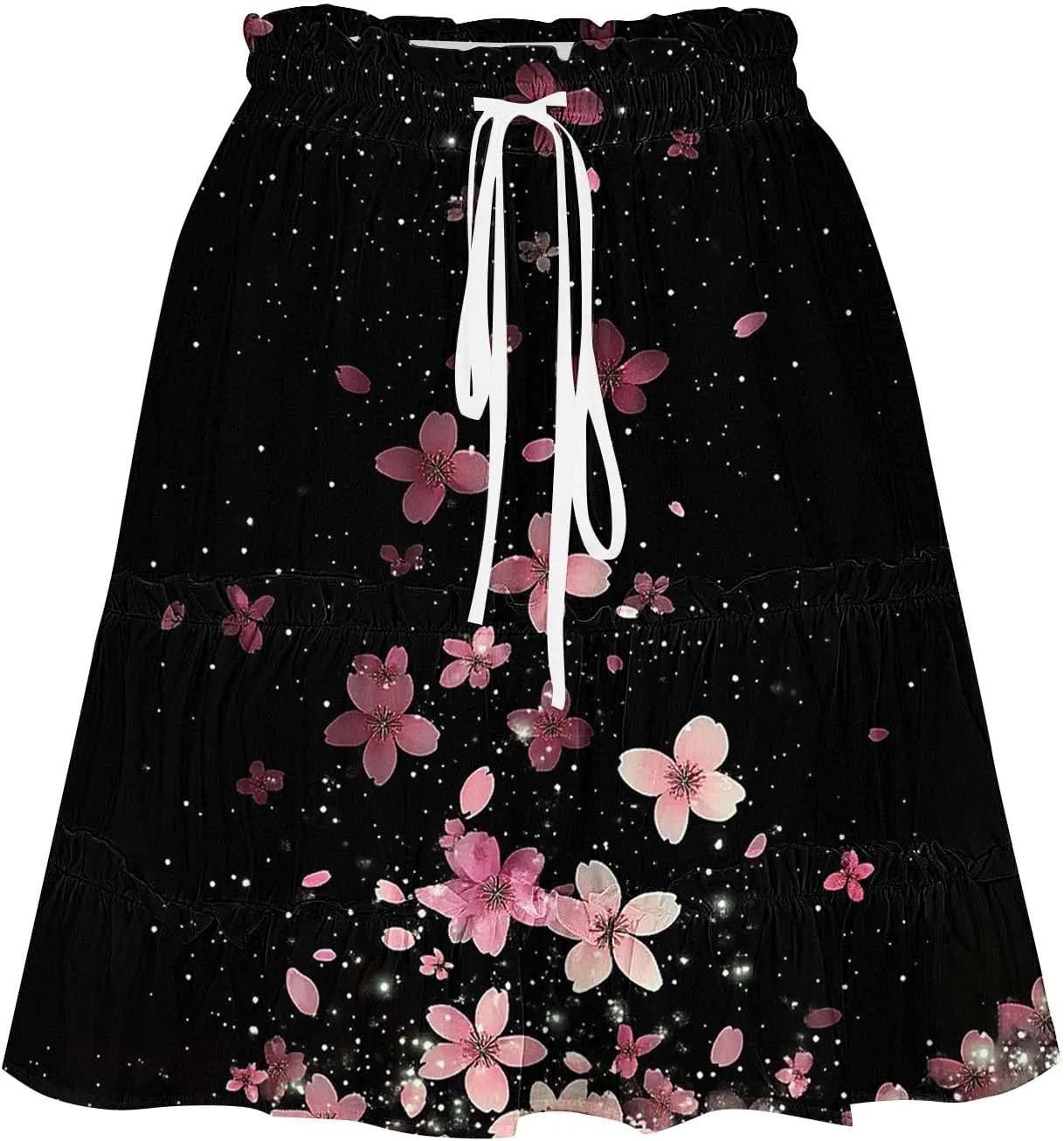 Womens Flowy High Waist Pleated Mini Skirts Casual Boho Floral Ruffle Tiered Skorts Cute Summer Fashion Shorts