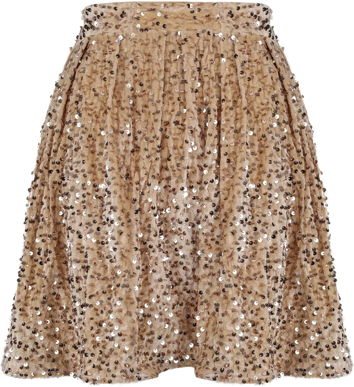 Women's Glitter Mini Skirt Fashion High Waist A-Line Flared Short Skirts Pleated Solid Color Party Skirt
