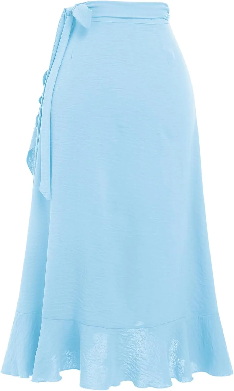 Women's High Low Casual Slit Wrap Asymmetrical Skirt - Solid Elastic High Waist With High Split - Flowy Long Maxi