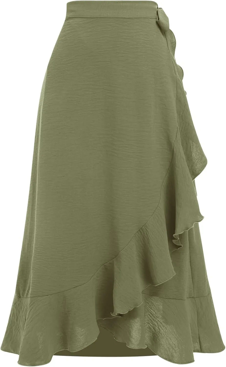 Women's High Low Casual Slit Wrap Asymmetrical Skirt - Solid Elastic High Waist With High Split - Flowy Long Maxi