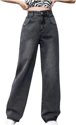 Women's High Waist Baggy Jeans Boyfriend Wide Leg Denim Pants with Pocket Ripped Straight Leg Casual Loose Trouser
