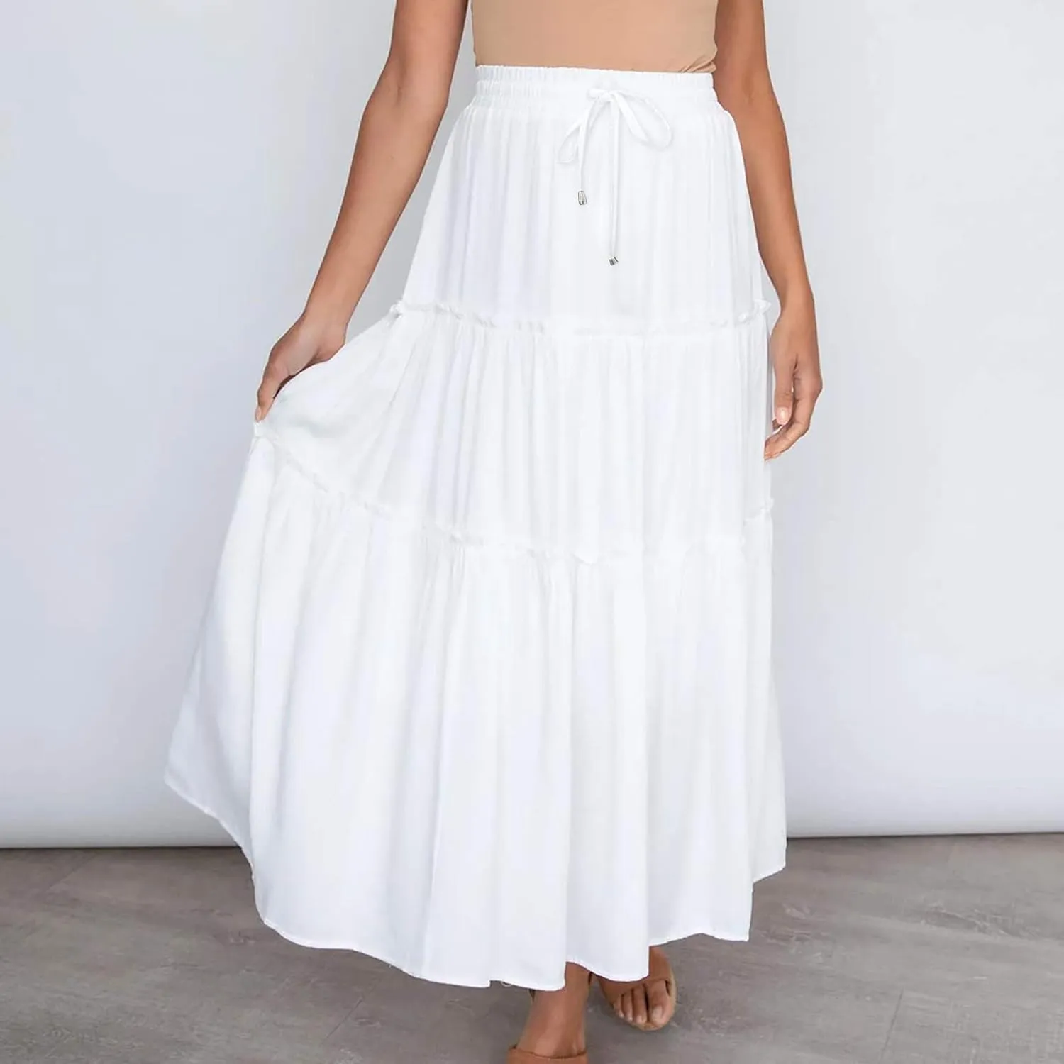 Womens High Waist Pleated Skirt Boho Maxi Flowy Skirts Dressy Casual Summer Aline Elegant Work Long Skirts