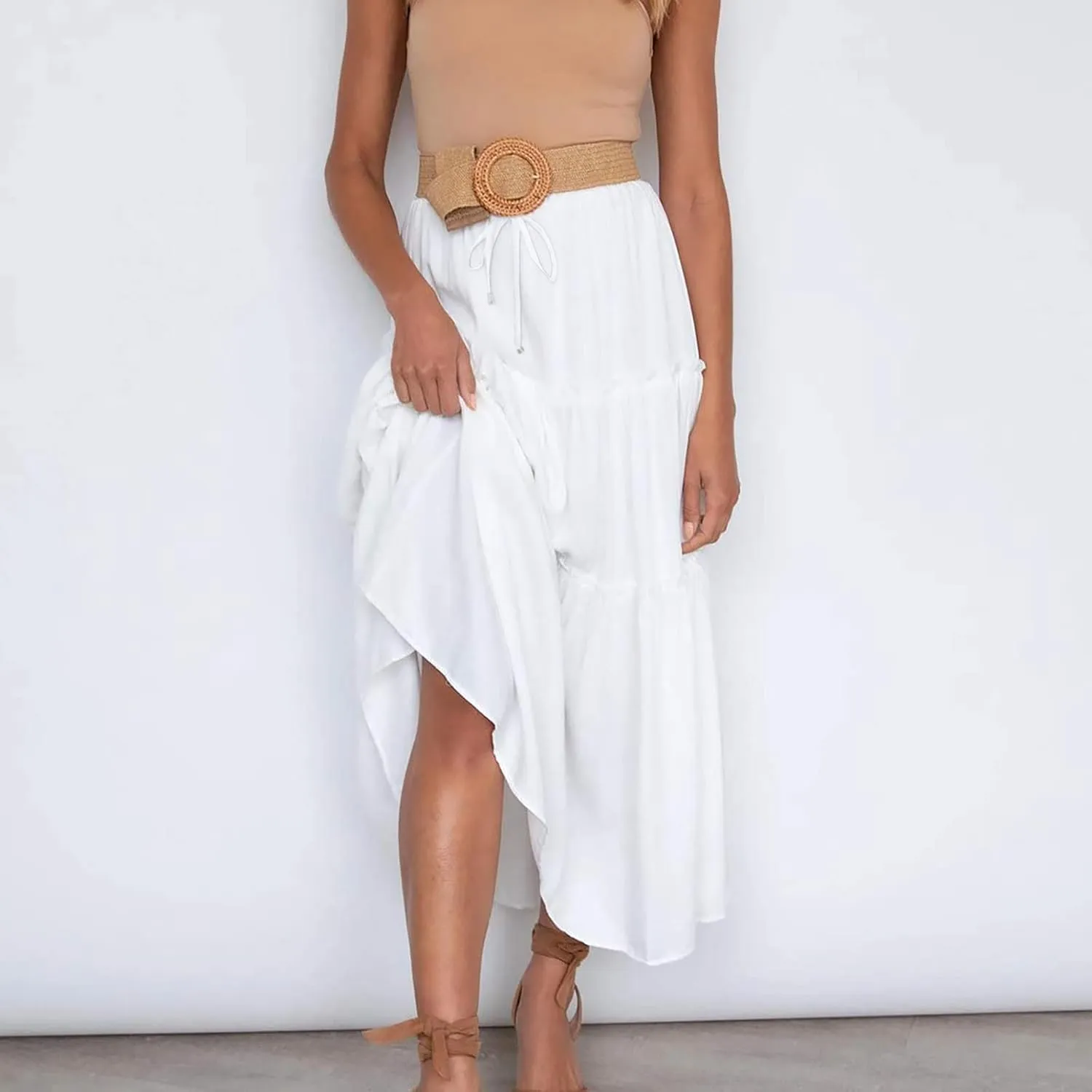 Womens High Waist Pleated Skirt Boho Maxi Flowy Skirts Dressy Casual Summer Aline Elegant Work Long Skirts