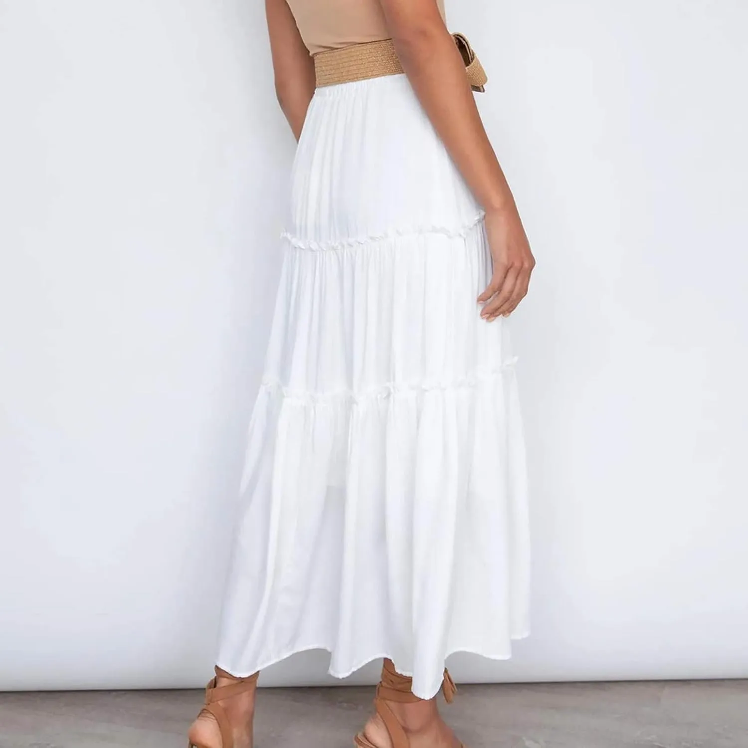 Womens High Waist Pleated Skirt Boho Maxi Flowy Skirts Dressy Casual Summer Aline Elegant Work Long Skirts