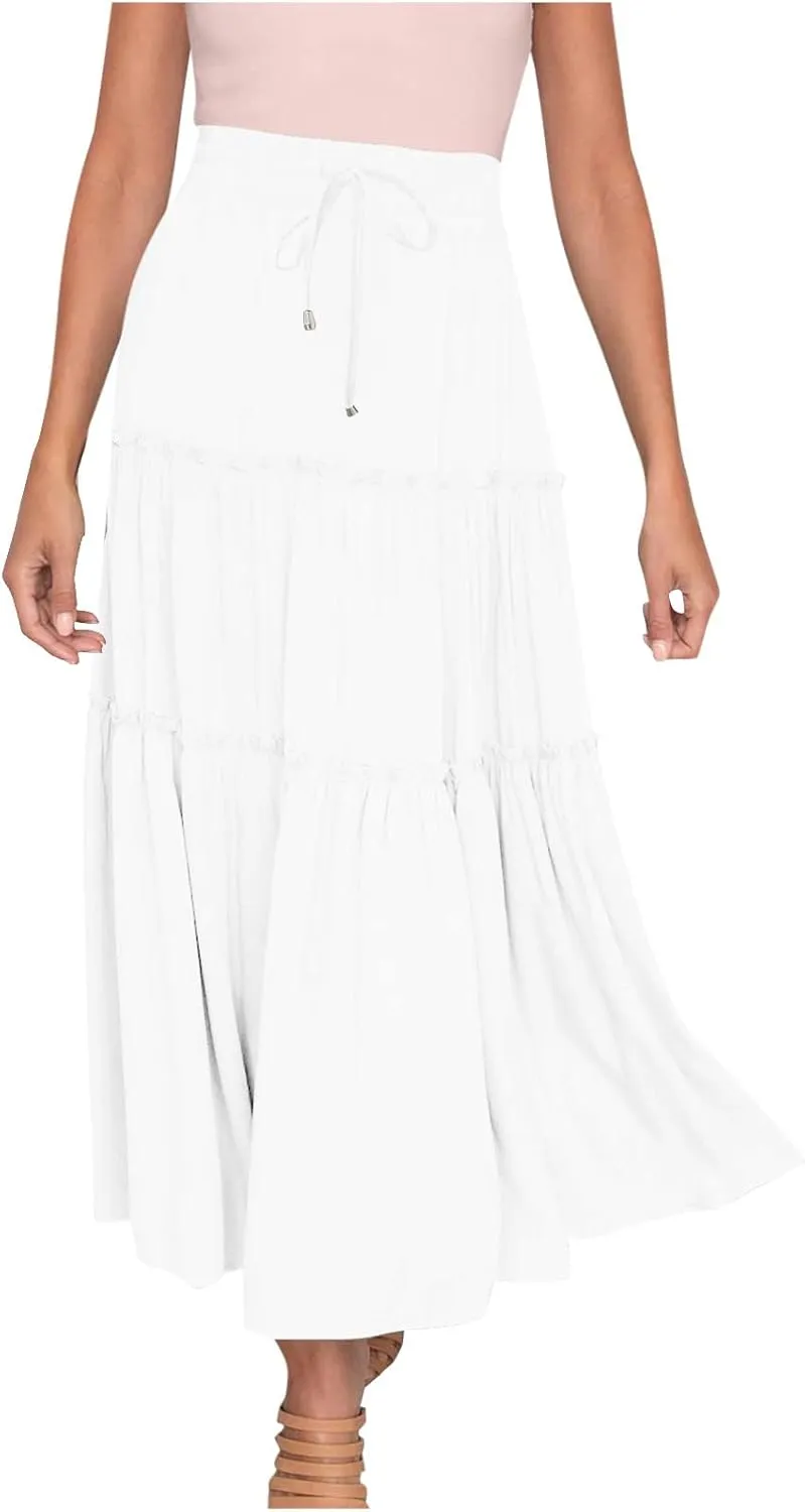 Womens High Waist Pleated Skirt Boho Maxi Flowy Skirts Dressy Casual Summer Aline Elegant Work Long Skirts