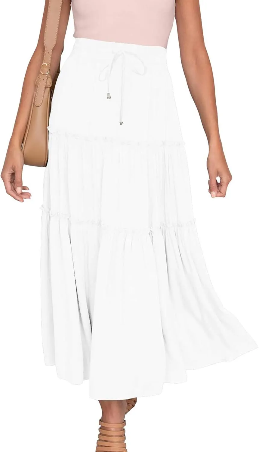Womens High Waist Pleated Skirt Boho Maxi Flowy Skirts Dressy Casual Summer Aline Elegant Work Long Skirts