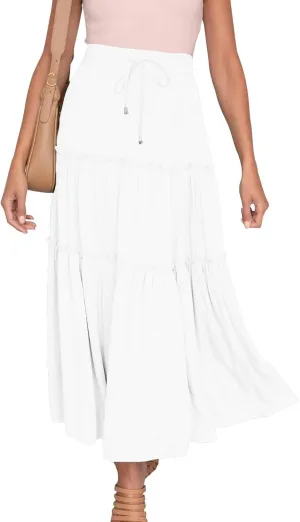Womens High Waist Pleated Skirt Boho Maxi Flowy Skirts Dressy Casual Summer Aline Elegant Work Long Skirts