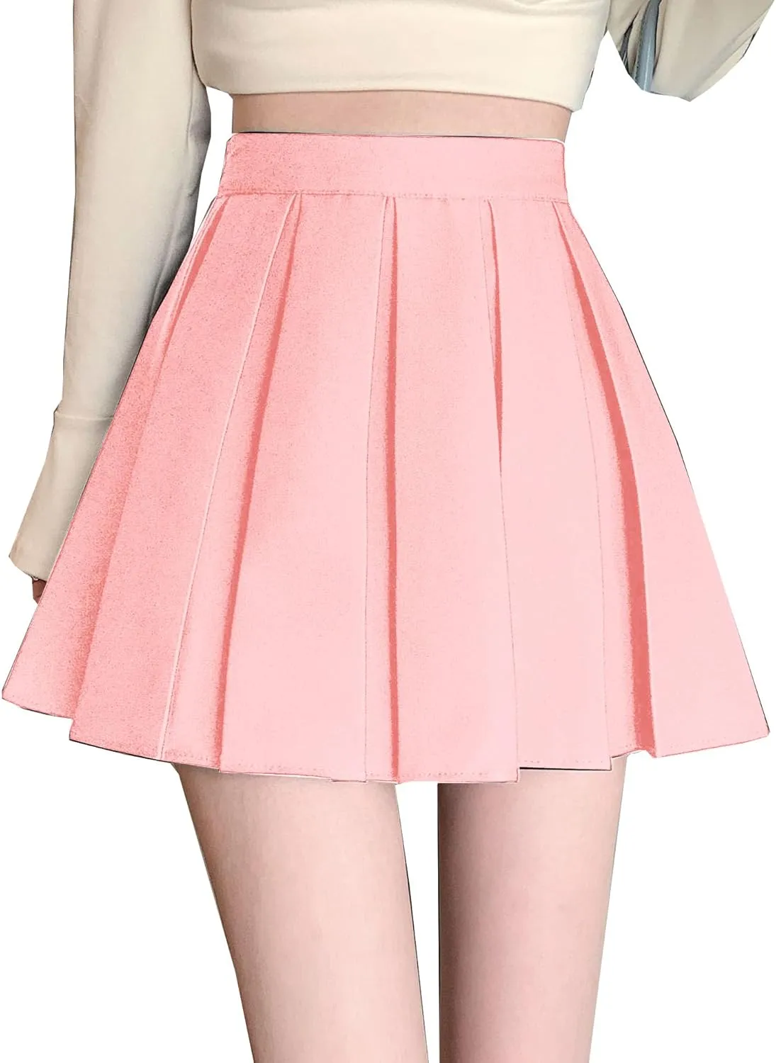 Women's High Waist Pleated Skirt Girls Elastic Waist A-line Mini Skirt Skater Tennis School Uniform Skirt