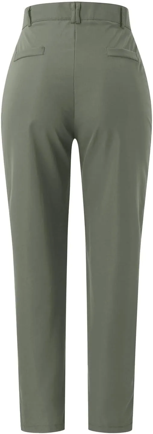 Women's High Waisted Business Pants Straight Leg Pleated Elegant Office Slacks Stretchy Dress Trousers with Pockets