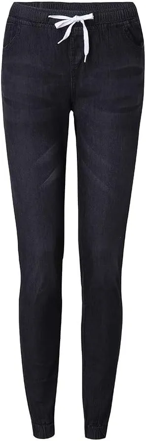 Women's High Waisted Elastic Waist Jean Joggers for Women Pull-on Stretch Loose Denim Pants with Drawstring