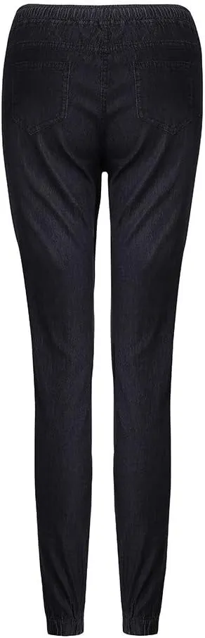 Women's High Waisted Elastic Waist Jean Joggers for Women Pull-on Stretch Loose Denim Pants with Drawstring