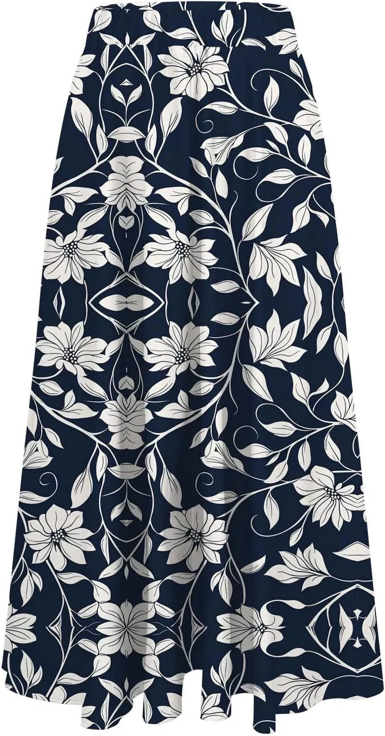 Women's High Waisted Flowy Swing Skirt, Fashion Floral Print Summer Beach Shirts Comfy Casual Daily Going Out Clothes