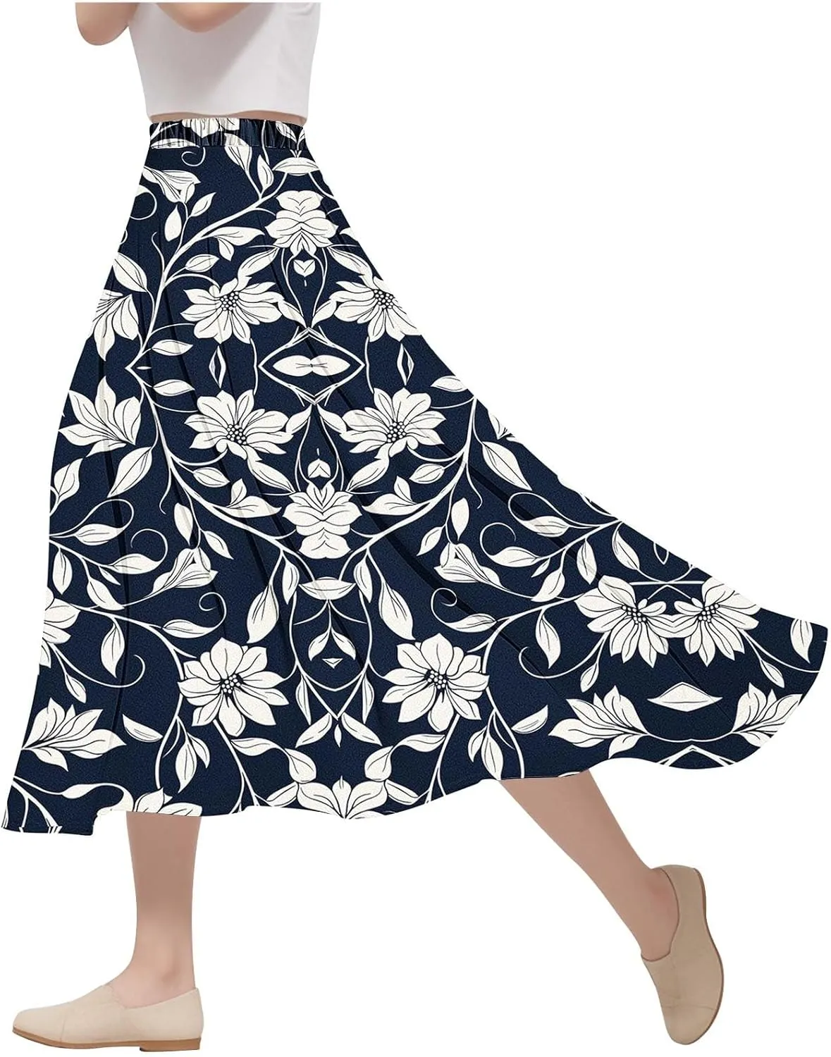 Women's High Waisted Flowy Swing Skirt, Fashion Floral Print Summer Beach Shirts Comfy Casual Daily Going Out Clothes