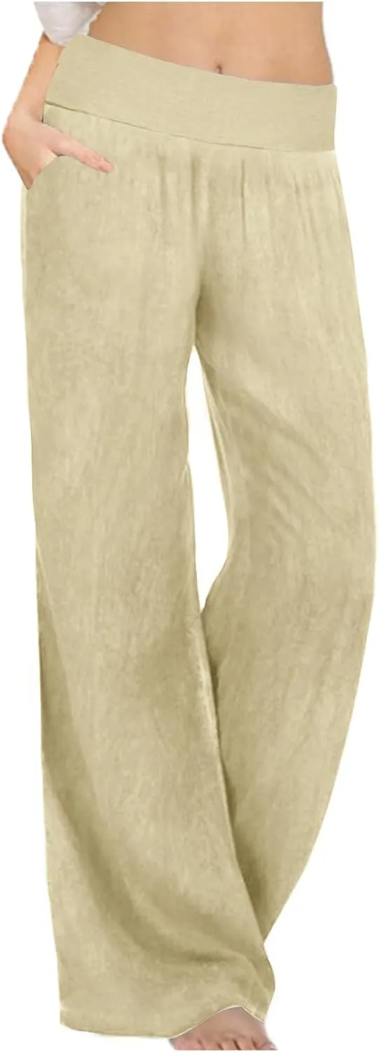 Women's High Waisted Wide Leg Pants Loose Lace-Up Straight Leg Pants Soft Comfy Lightweight Casual Pants Trousers