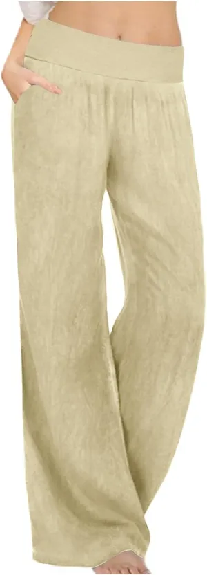 Women's High Waisted Wide Leg Pants Loose Lace-Up Straight Leg Pants Soft Comfy Lightweight Casual Pants Trousers