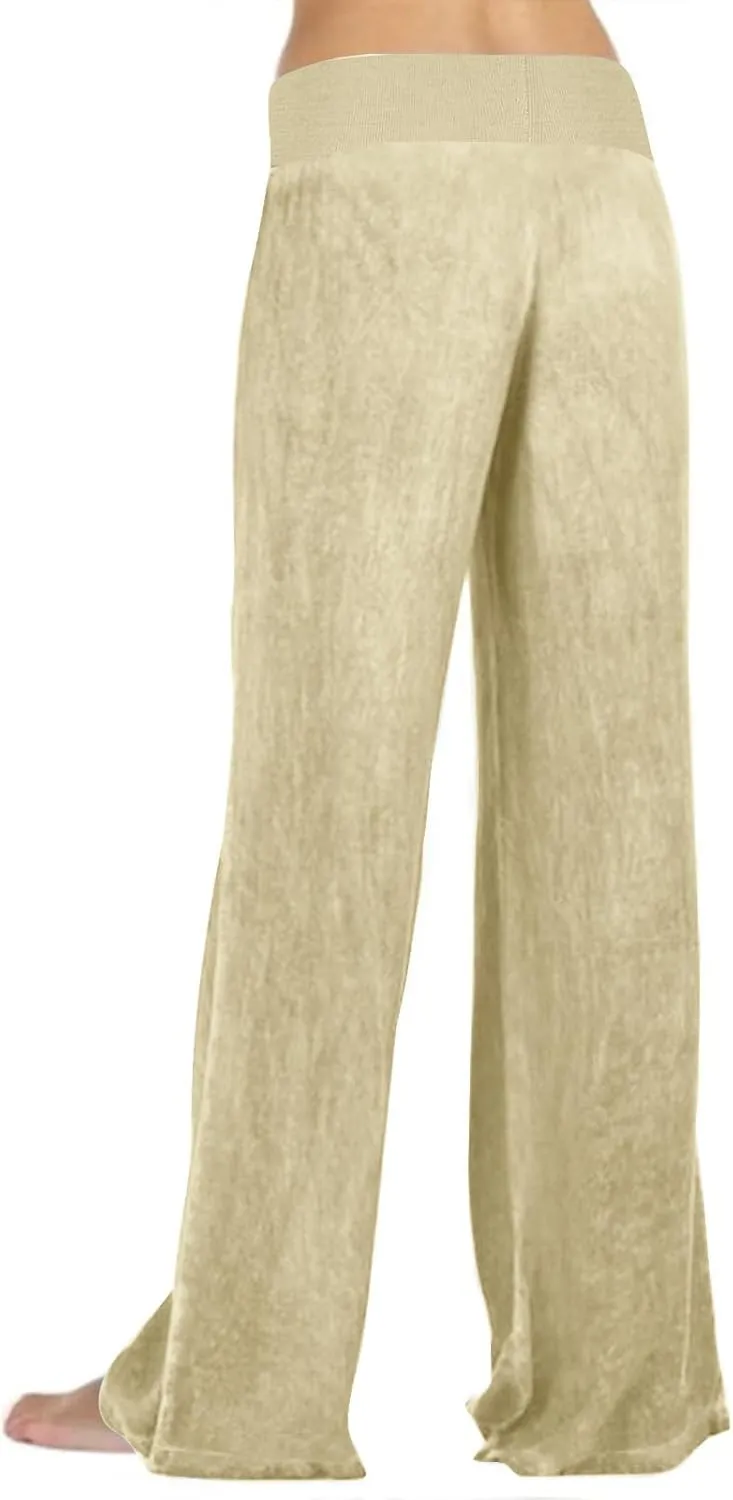 Women's High Waisted Wide Leg Pants Loose Lace-Up Straight Leg Pants Soft Comfy Lightweight Casual Pants Trousers