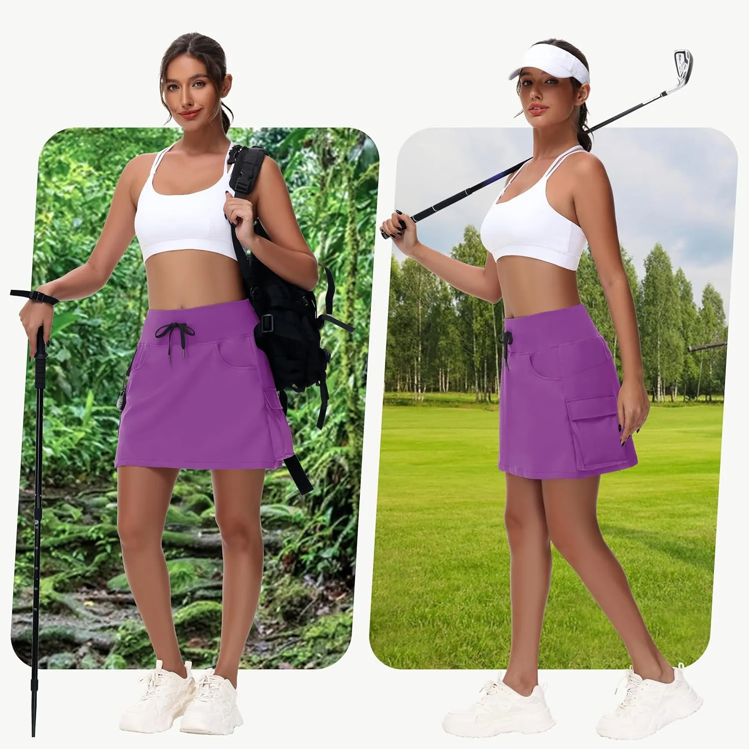 Women's Hiking Cargo Skort Skirt - High Waisted Golf Dressy Casual Workout Sport Skirt with Liner Quick Dry UPF50