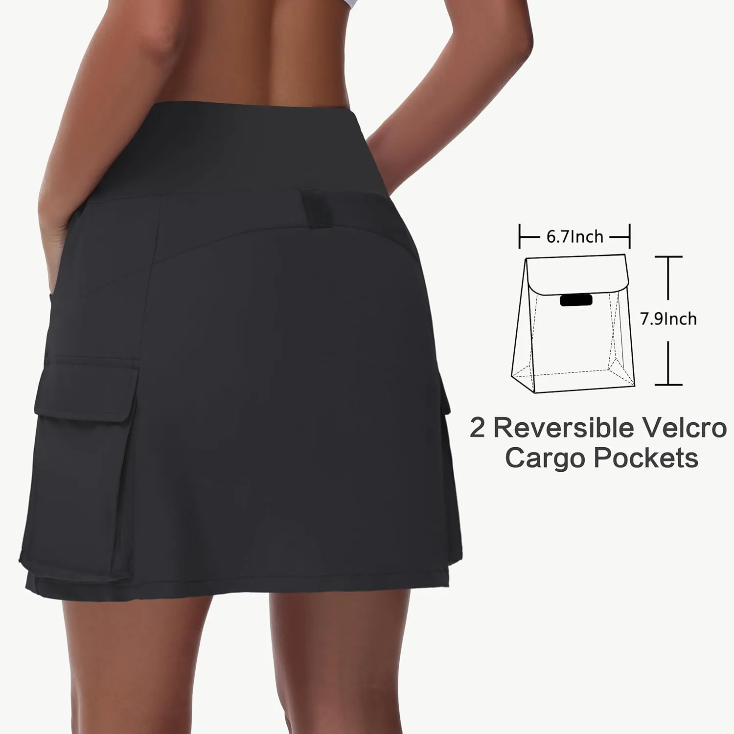 Women's Hiking Cargo Skort Skirt - High Waisted Golf Dressy Casual Workout Sport Skirt with Liner Quick Dry UPF50