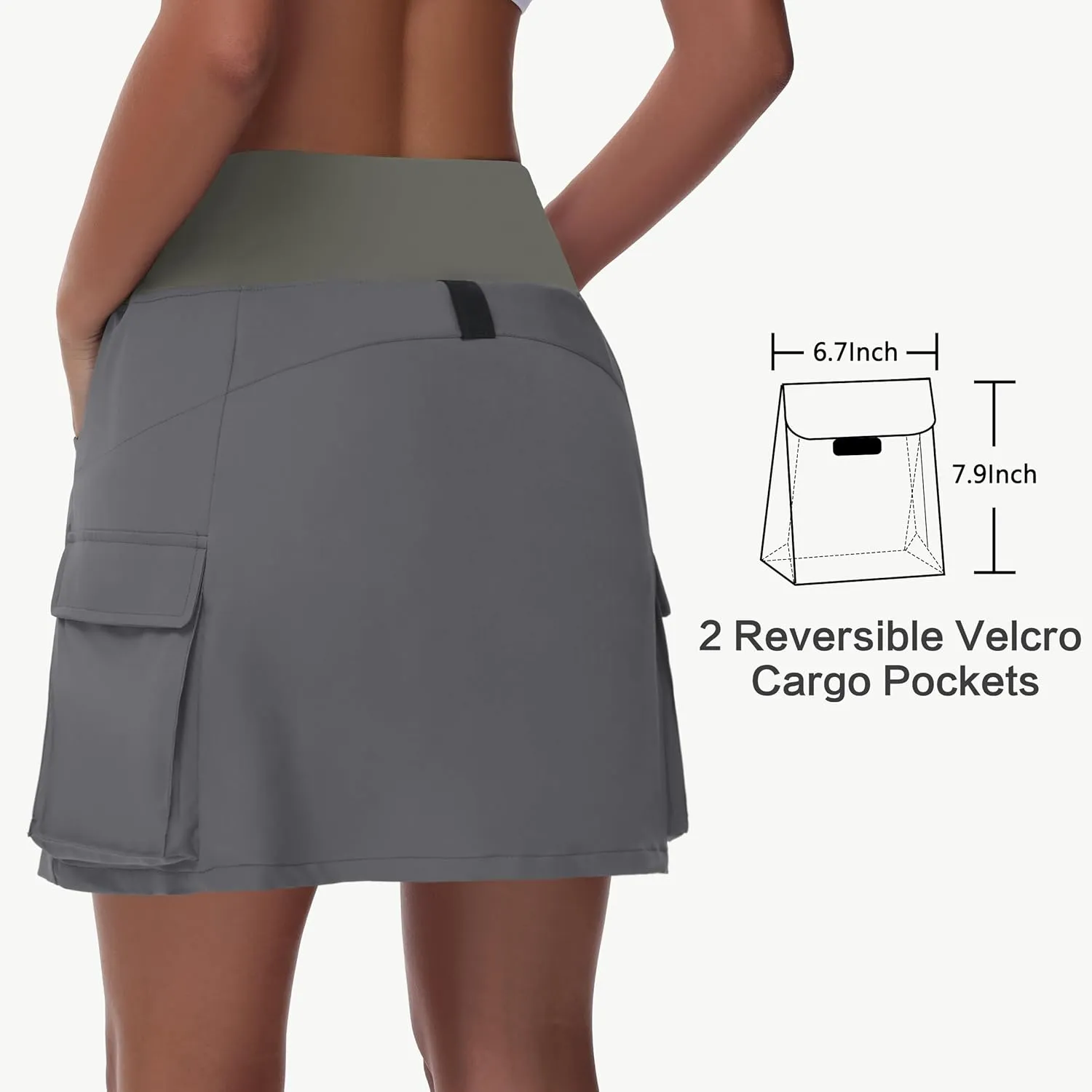 Women's Hiking Cargo Skort Skirt - High Waisted Golf Dressy Casual Workout Sport Skirt with Liner Quick Dry UPF50