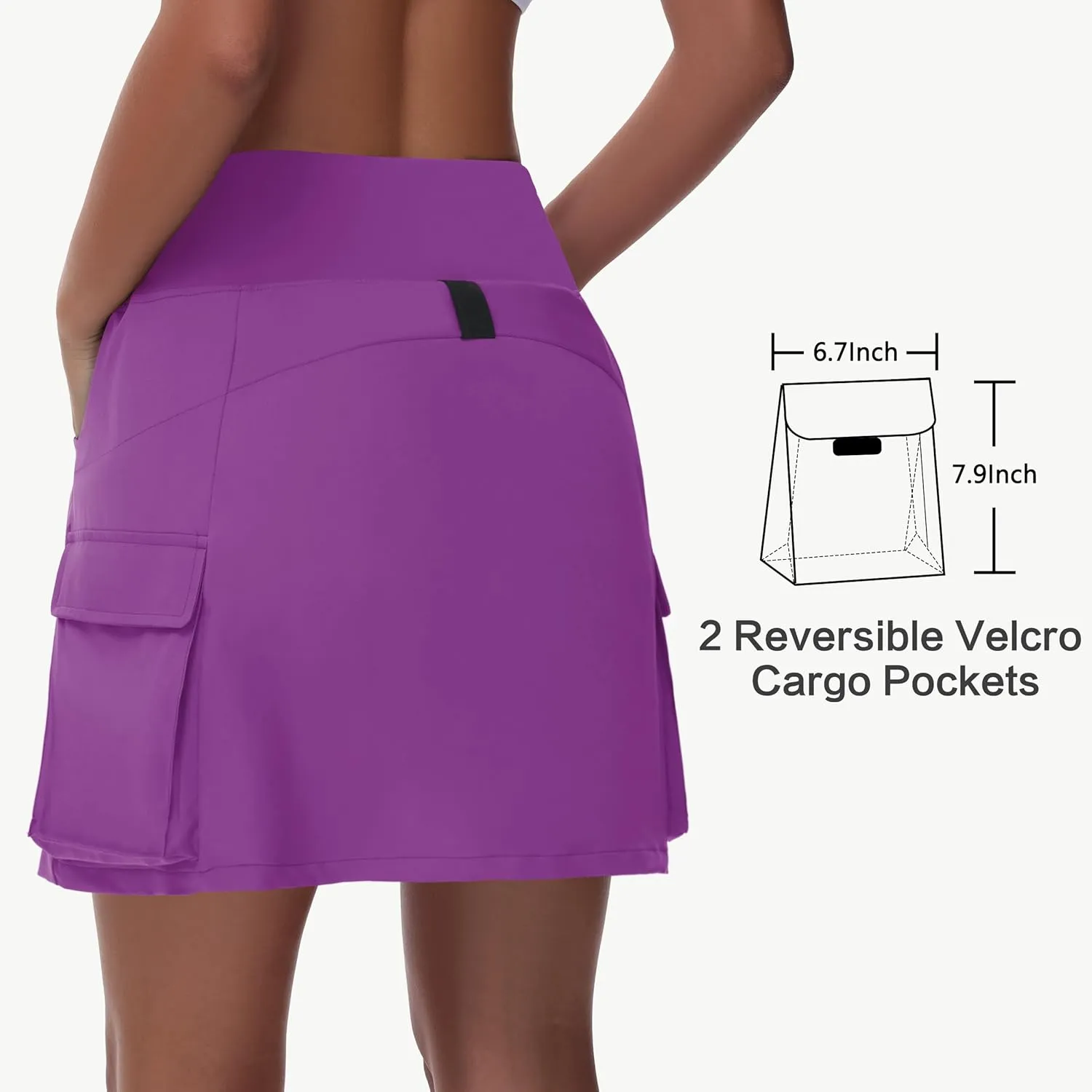 Women's Hiking Cargo Skort Skirt - High Waisted Golf Dressy Casual Workout Sport Skirt with Liner Quick Dry UPF50