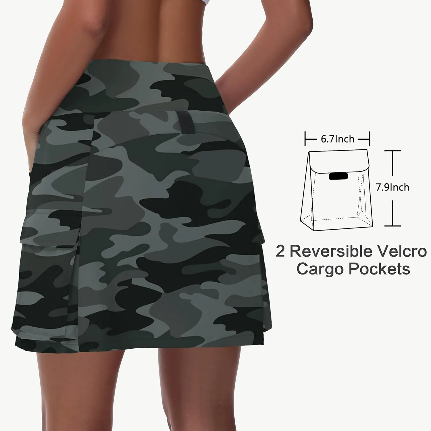 Women's Hiking Cargo Skort Skirt - High Waisted Golf Dressy Casual Workout Sport Skirt with Liner Quick Dry UPF50
