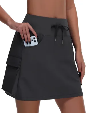Women's Hiking Cargo Skort Skirt - High Waisted Golf Dressy Casual Workout Sport Skirt with Liner Quick Dry UPF50