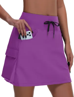 Women's Hiking Cargo Skort Skirt - High Waisted Golf Dressy Casual Workout Sport Skirt with Liner Quick Dry UPF50