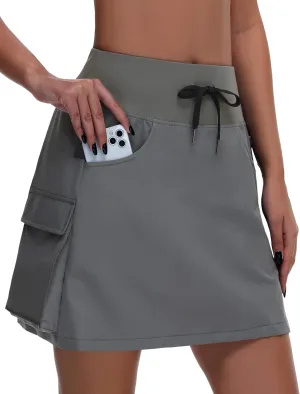 Women's Hiking Cargo Skort Skirt - High Waisted Golf Dressy Casual Workout Sport Skirt with Liner Quick Dry UPF50