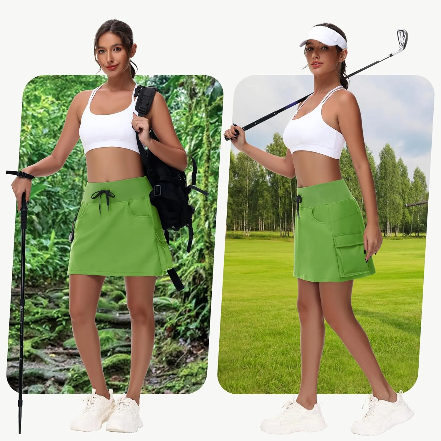 Women's Hiking Cargo Skort Skirt - High Waisted Golf Dressy Casual Workout Sport Skirt with Liner Quick Dry UPF50