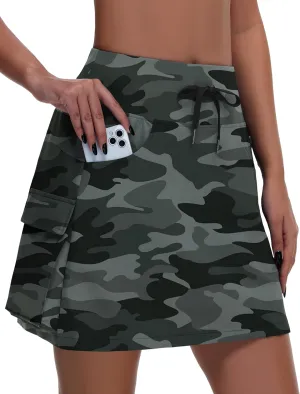 Women's Hiking Cargo Skort Skirt - High Waisted Golf Dressy Casual Workout Sport Skirt with Liner Quick Dry UPF50