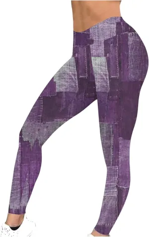 Women's Jean Look Jeggings Tights Slimming Stretchy Faux Denim Leggings Pants Capri High Waist Skinny Jean Leggings