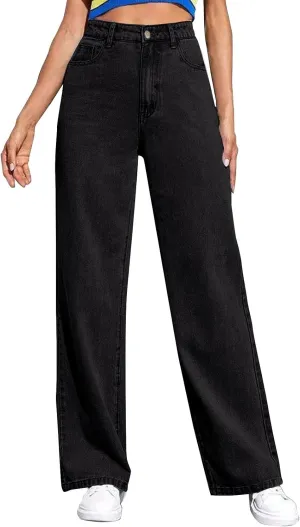 Women's Jeans High Waisted Straight Leg Stretchy Jeans 2025 Trendy Wide Leg Tummy Control Loose Casual Denim Pants