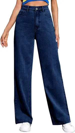 Women's Jeans High Waisted Straight Leg Stretchy Jeans 2025 Trendy Wide Leg Tummy Control Loose Casual Denim Pants