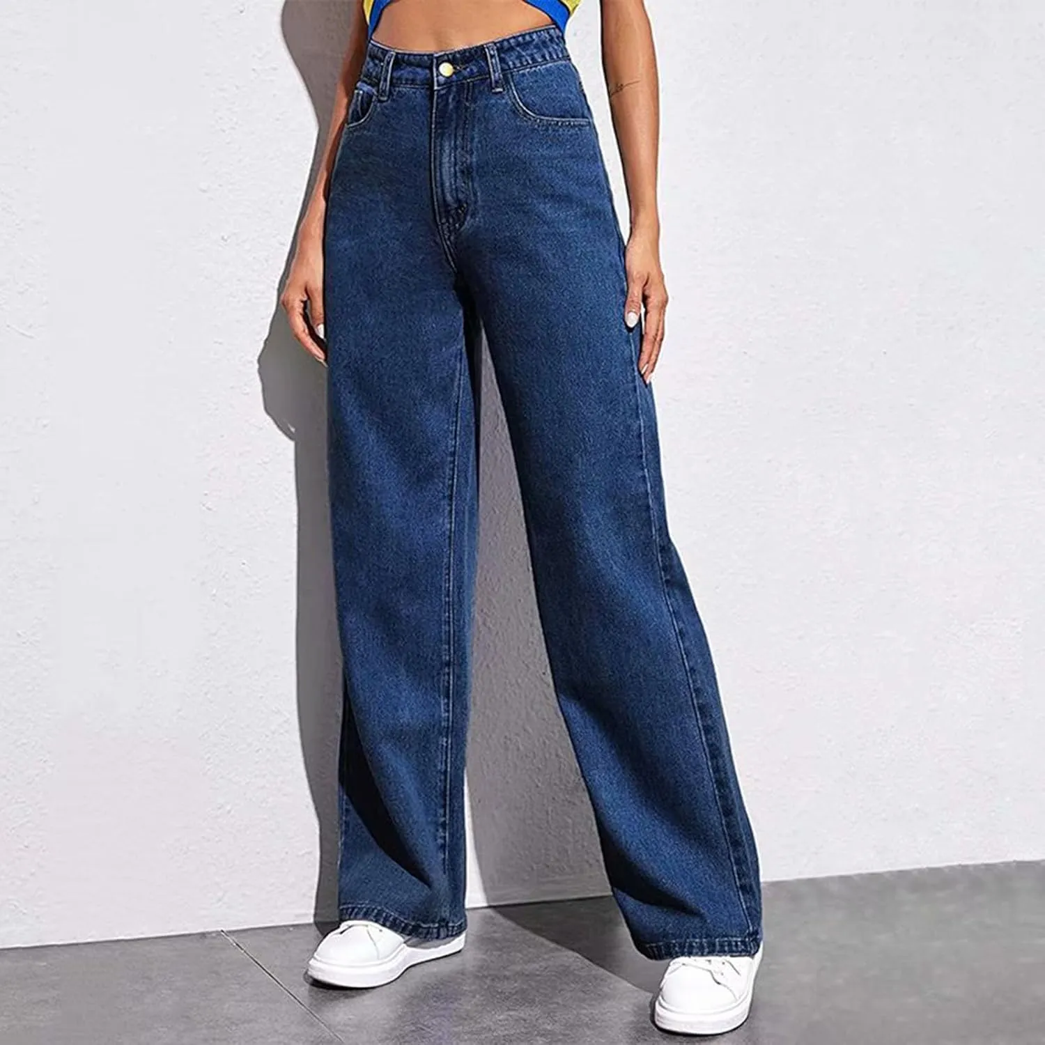 Women's Jeans High Waisted Straight Leg Stretchy Jeans 2025 Trendy Wide Leg Tummy Control Loose Casual Denim Pants