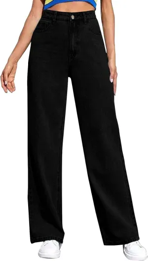 Women's Jeans High Waisted Straight Leg Stretchy Jeans 2025 Trendy Wide Leg Tummy Control Loose Casual Denim Pants