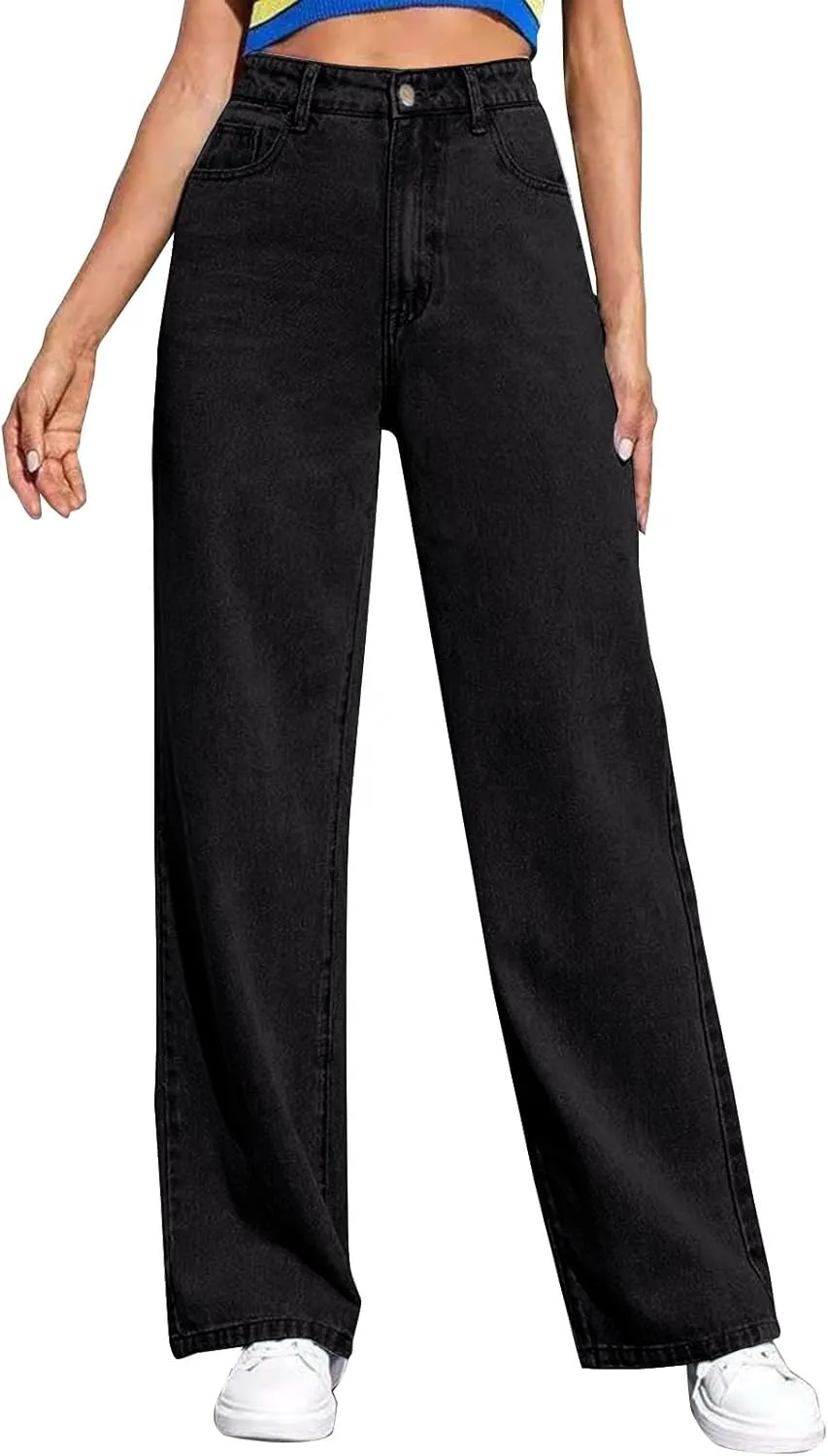 Women's Jeans High Waisted Straight Leg Stretchy Jeans 2025 Trendy Wide Leg Tummy Control Loose Casual Denim Pants