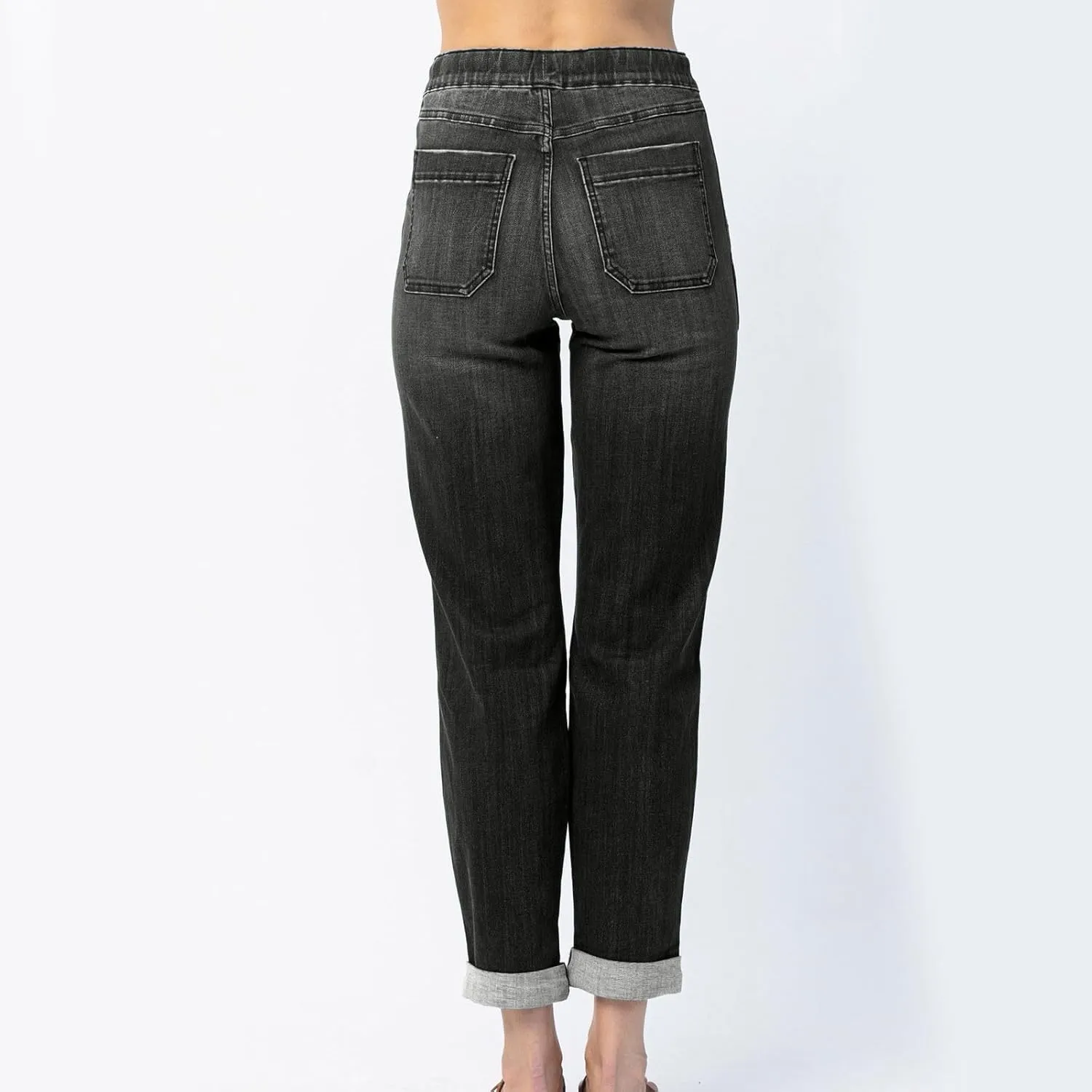 Womens Jeans Women's Trendy Casual Solid Color Jean Drawstring High Waisted Straight Wide Leg Denim Pants with Pocket