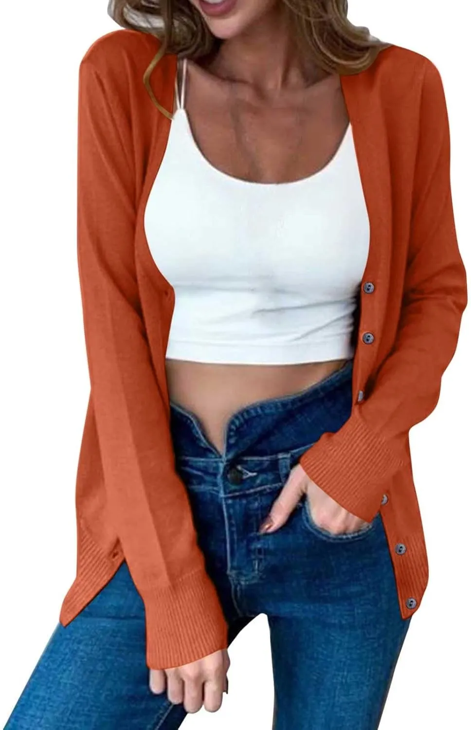 Womens Knit Cardigan Open Front Button Down Sweaters Solid V Neck Sweater 2025 Soft Warm Cardigan Cable Knit Cardigan