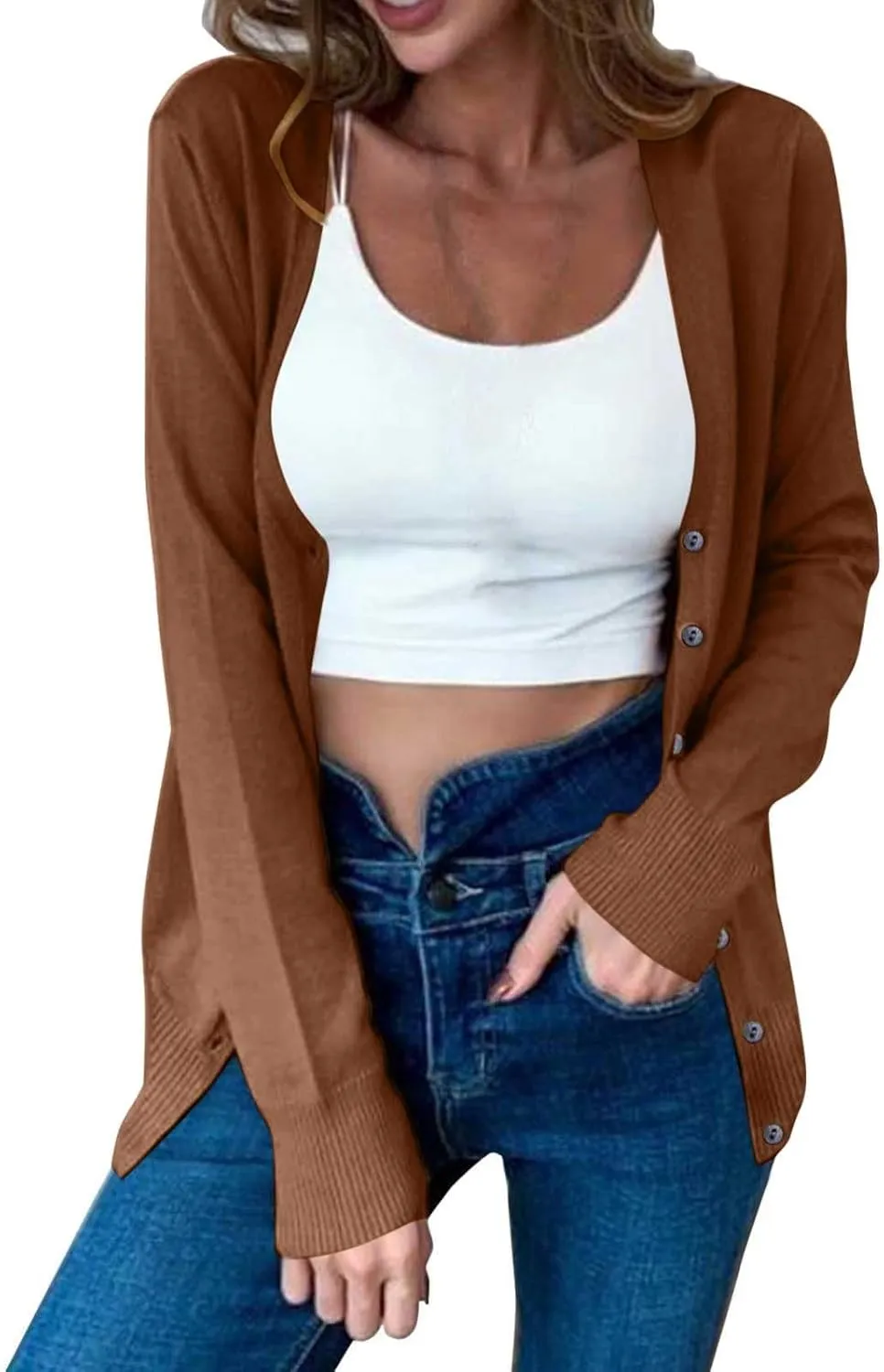 Womens Knit Cardigan Open Front Button Down Sweaters Solid V Neck Sweater 2025 Soft Warm Cardigan Cable Knit Cardigan