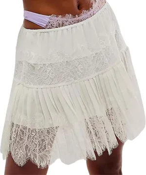 Women's Lace Mini Skirt Y2k Low Rise Pleated Ruffle Half Slip Skirt Layered Flowy Short Skirt Streetwear