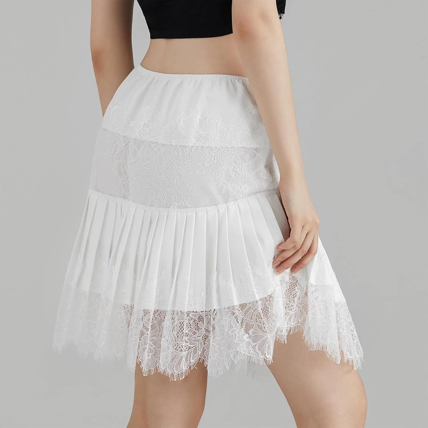 Women's Lace Mini Skirt Y2k Low Rise Pleated Ruffle Half Slip Skirt Layered Flowy Short Skirt Streetwear