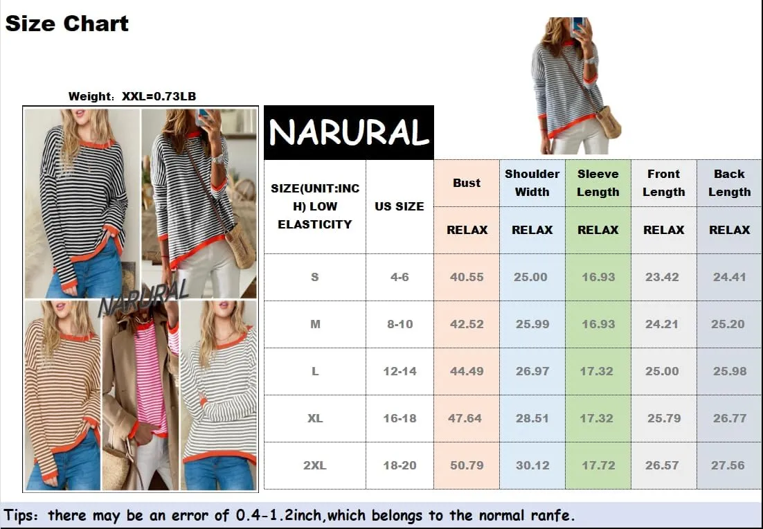 Womens Lightweight Cotton Sweaters Long Sleeve Crew Neck Color Block Striped Casual Knitted Pullover Tops