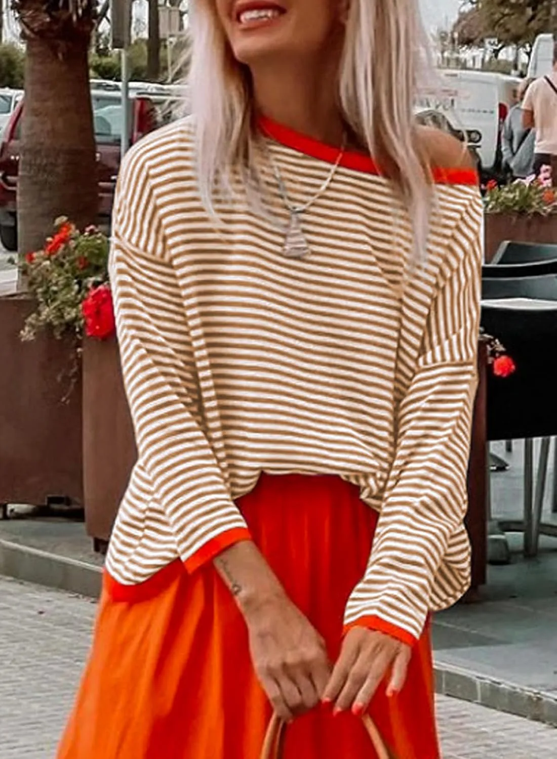 Womens Lightweight Cotton Sweaters Long Sleeve Crew Neck Color Block Striped Casual Knitted Pullover Tops