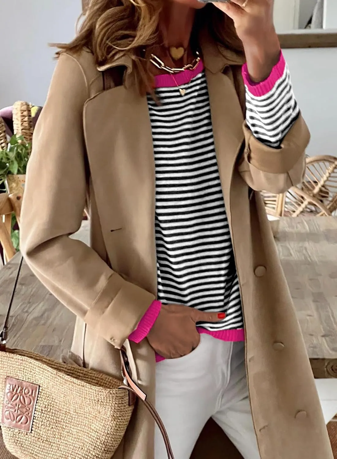 Womens Lightweight Cotton Sweaters Long Sleeve Crew Neck Color Block Striped Casual Knitted Pullover Tops