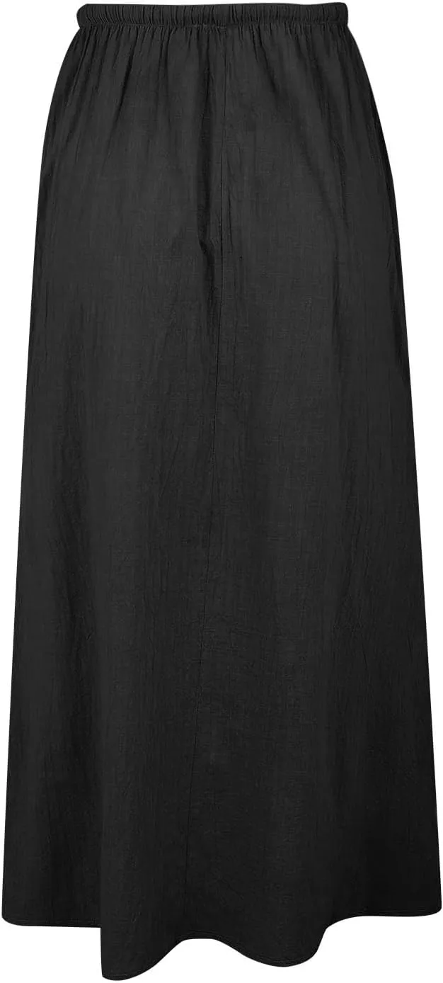 Womens Linen Maxi Skirt Elastic Waist Drawstring Flared Long Ankle-Length Dress Cute Vacation Boho Long Flowy Skirts