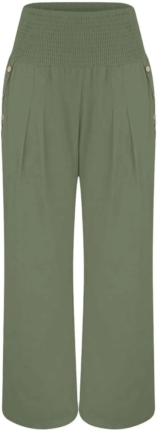 Women's Linen Palazzo Pants 2025 Summer Boho Wide Leg High Waist Casual Loose Lounge Athletic Yoga Pants with Pockets