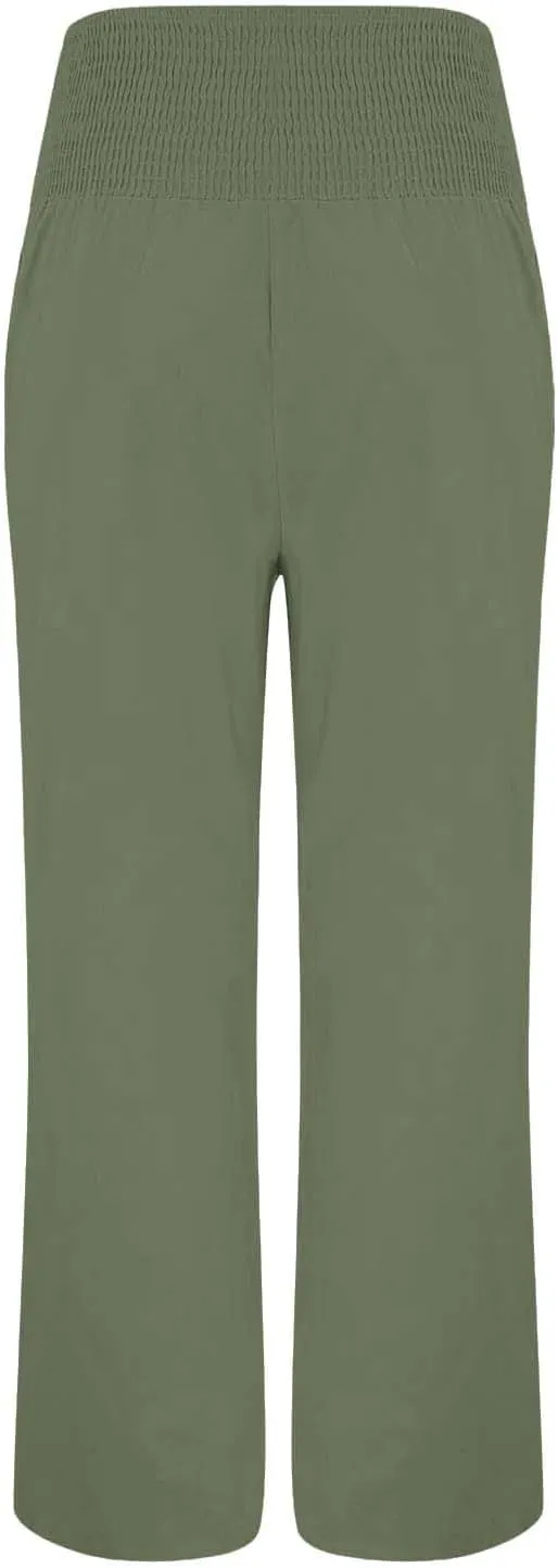 Women's Linen Palazzo Pants 2025 Summer Boho Wide Leg High Waist Casual Loose Lounge Athletic Yoga Pants with Pockets