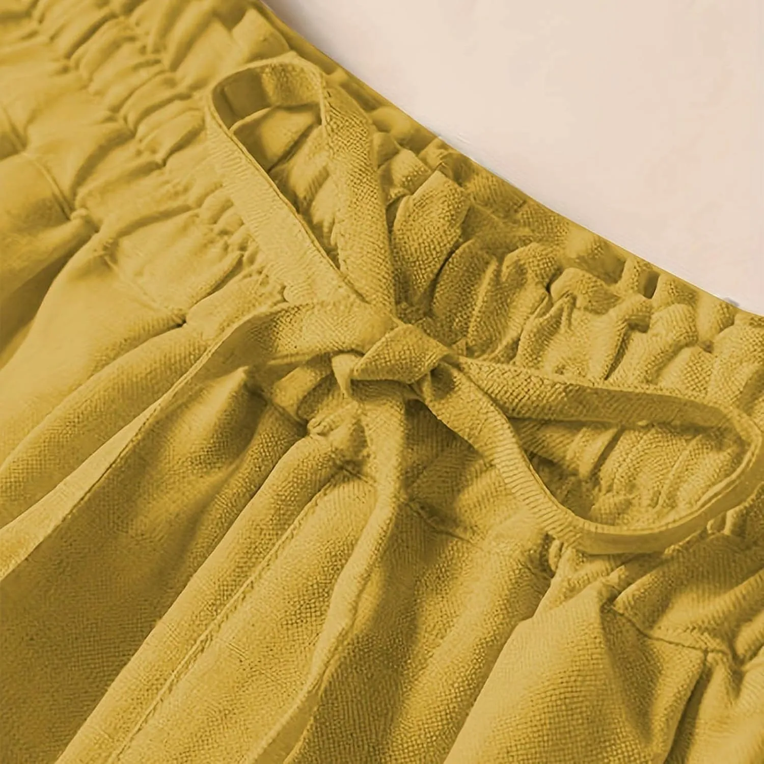 Women's Linen Palazzo Pants Casual Flowy Wide Leg Trouser Beach Ladies Baggy Straight Leg Boho Loungewear with Pocket